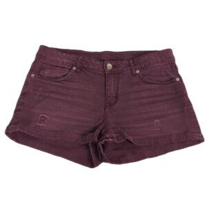 H&M Divided Red Concept Denim Shorts Cuffed Purple Distressed Jean